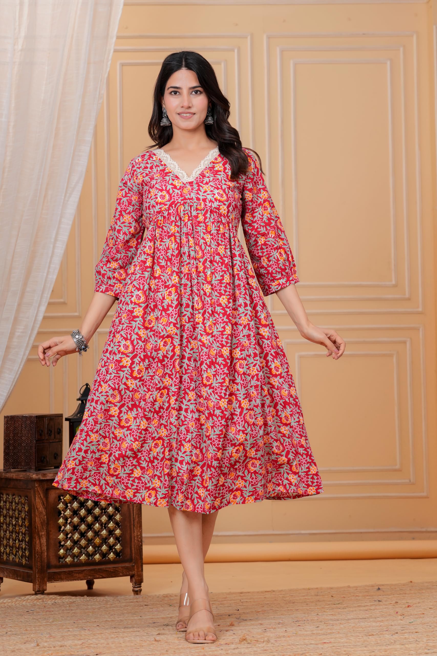 nevisha style Women Cotton Anarkali Floral Printed Maternity Kurta Feeding Comfortable Kurta Zipper & Dress for Pregnant Women's Printed Feeding Dress for Women's.M Red-picture-18
