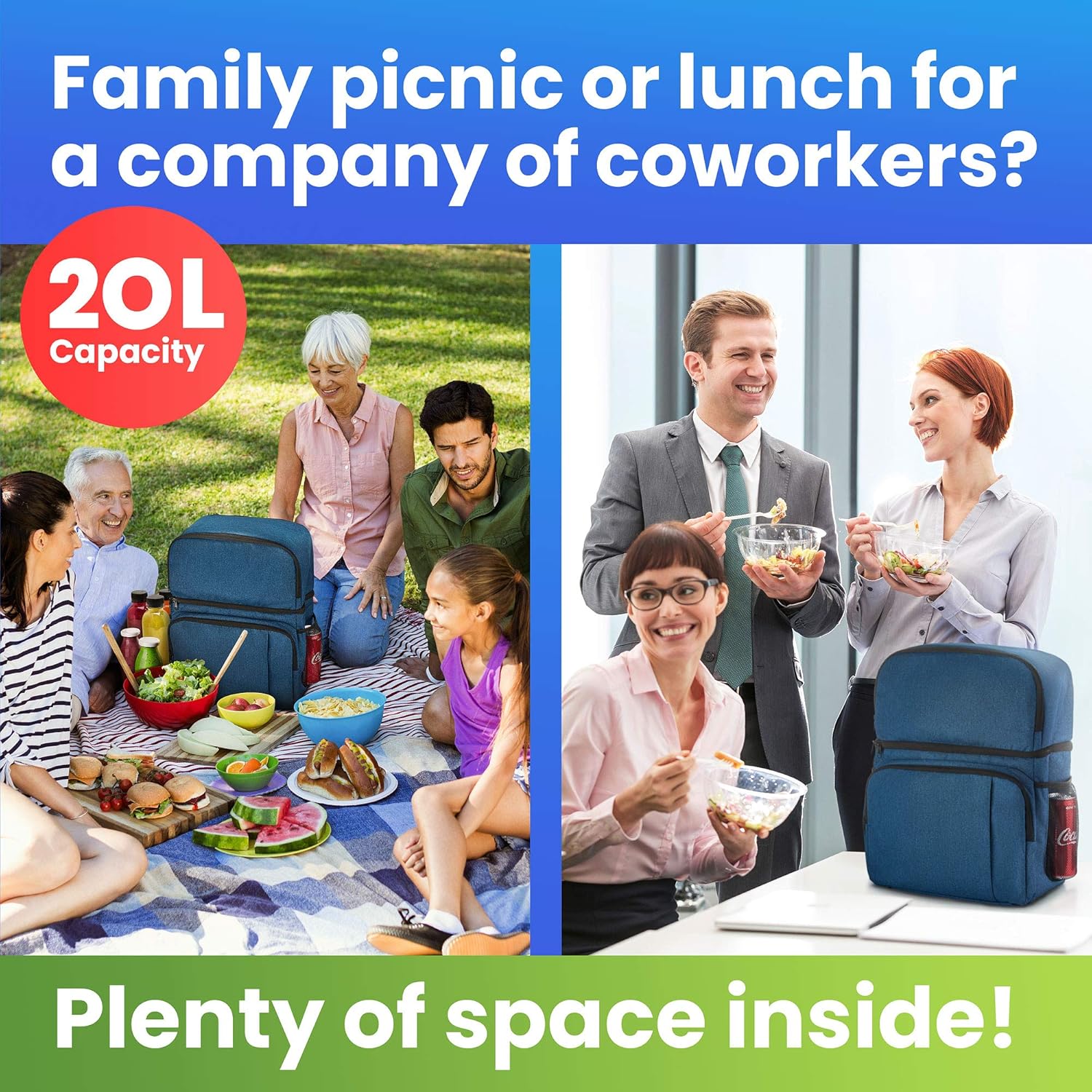 Cooler Backpack Insulated Leakproof – 36 Cans, Soft, Double Deck Beer/Lunch Backpack Cooler – 10 Pockets, Large Cooler Bag for– Camping/Picnic/Hiking/Beach/Day Trip, Navy, by BLONDI&SAM. : Patio, Lawn & Garden