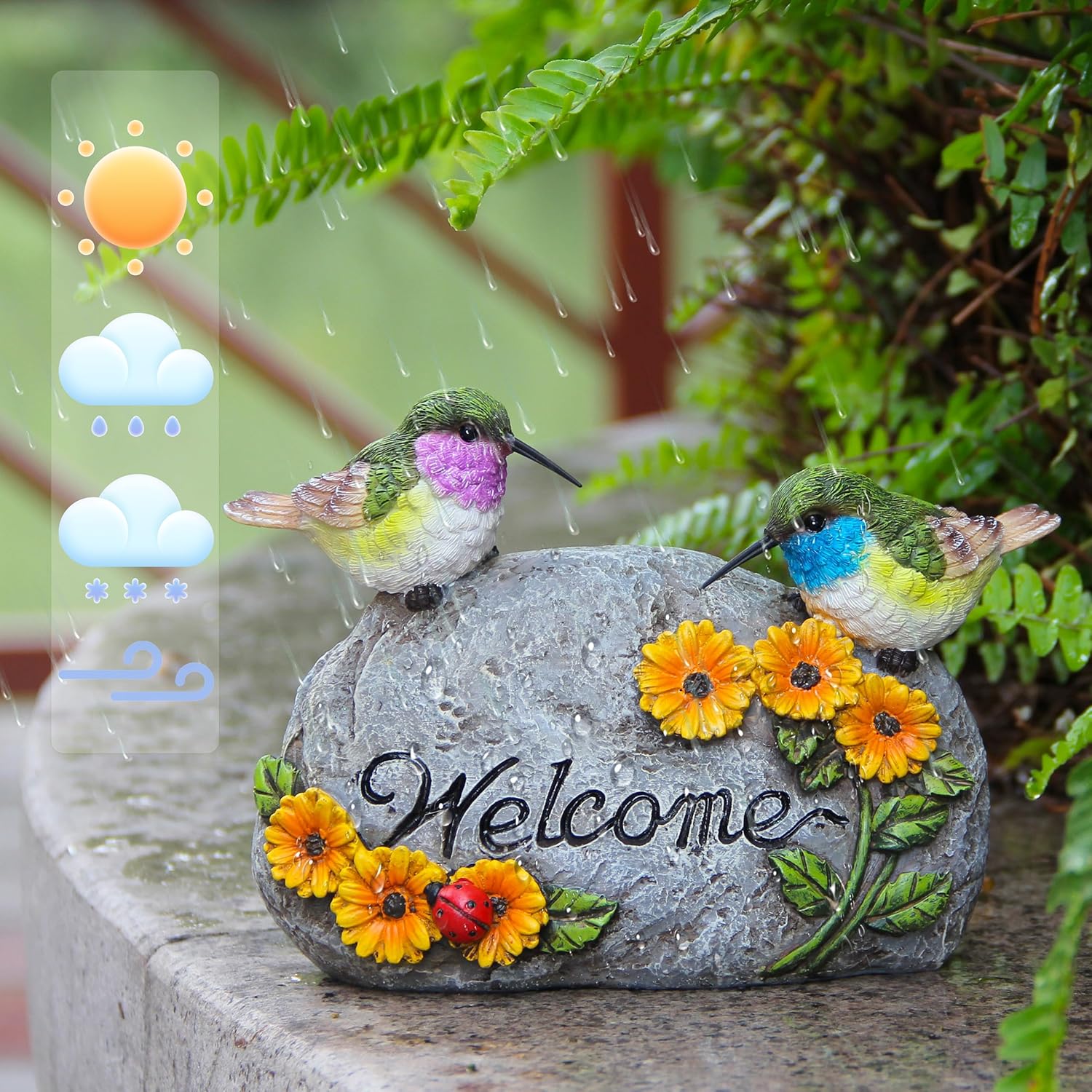 Garden Decor for Hummingbird Statue,Bird Figurines Welcome Sign for Outdoor Decorations,Bird Outdoor Statues Gifts for Lovers Women,Hummingbird Garden Art for Patio Yard Lawn Home Shelf Decor Accent