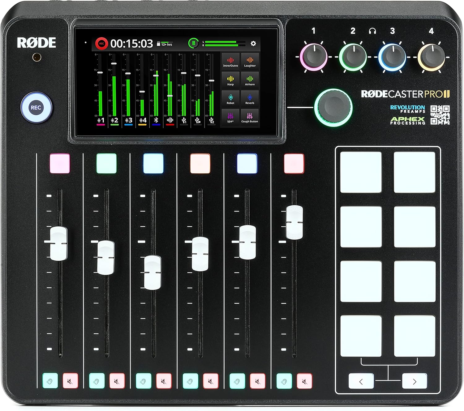 Rodecaster Pro II and (2) SM7B Cardioid Dynamic Microphones 2 Person Podcasting Bundle, 2 Pairs of Headphones, 2 10' XLR Cables, 128GB SD Card, 2 Boom Arms, and Dust Cover