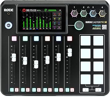 Rodecaster Pro II and (2) SM7B Cardioid Dynamic Microphones 2 Person Podcasting Bundle, 2 Pairs of Headphones, 2 10' XLR Cables, 128GB SD Card, 2 Boom Arms, and Dust Cover