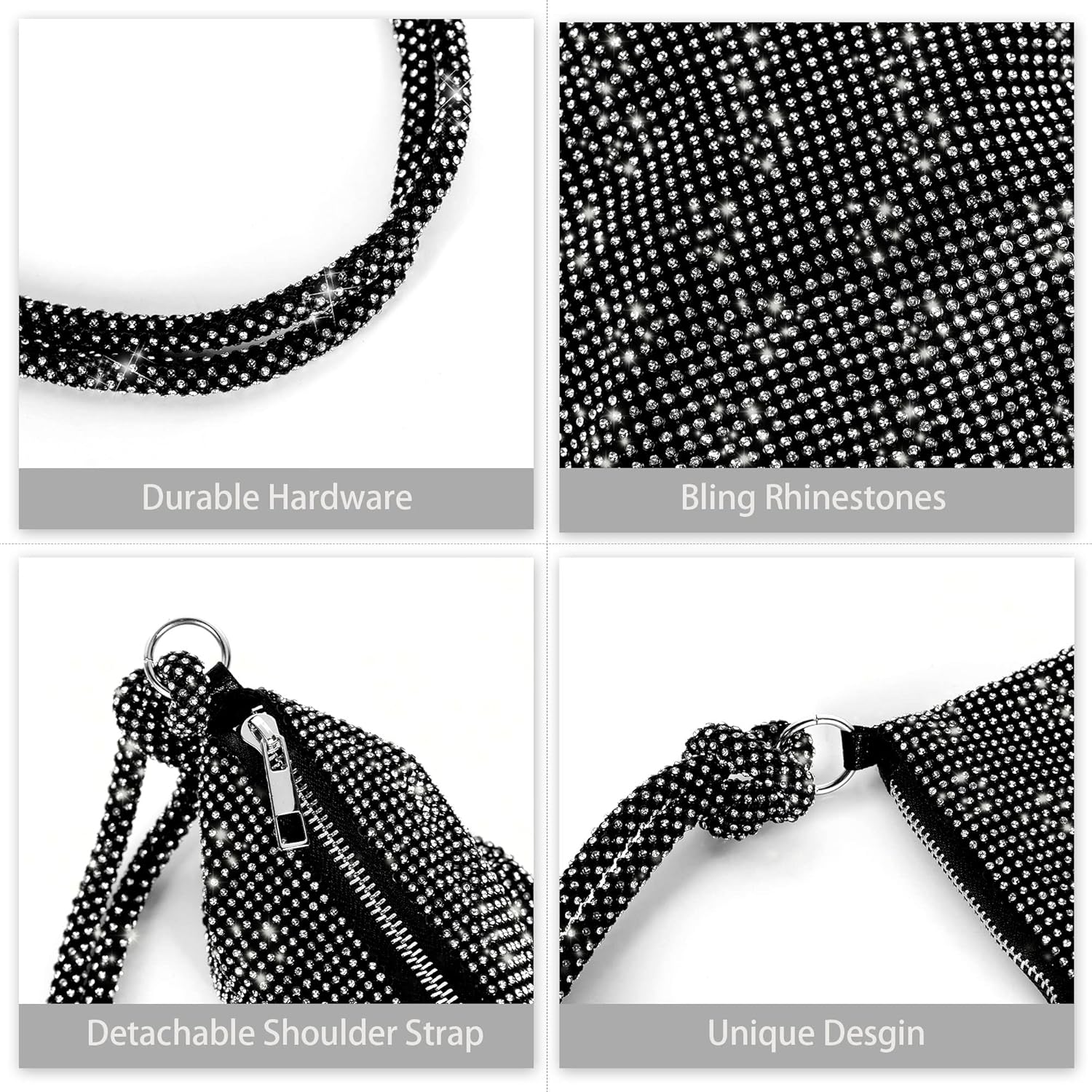 Rhinestone Purse Sparkly Evening bag Silver Clutch Purses for Women Evening, Cross Body Handbags for Party Prom Club Wedding