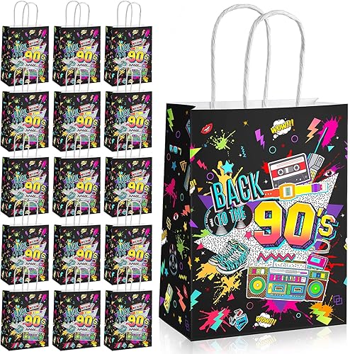 Marspark 16 bolsas de regalo de fiesta de los años 90 a granel para fiesta de regreso a los 90, bolsas de golosinas para regalos retro de los años
