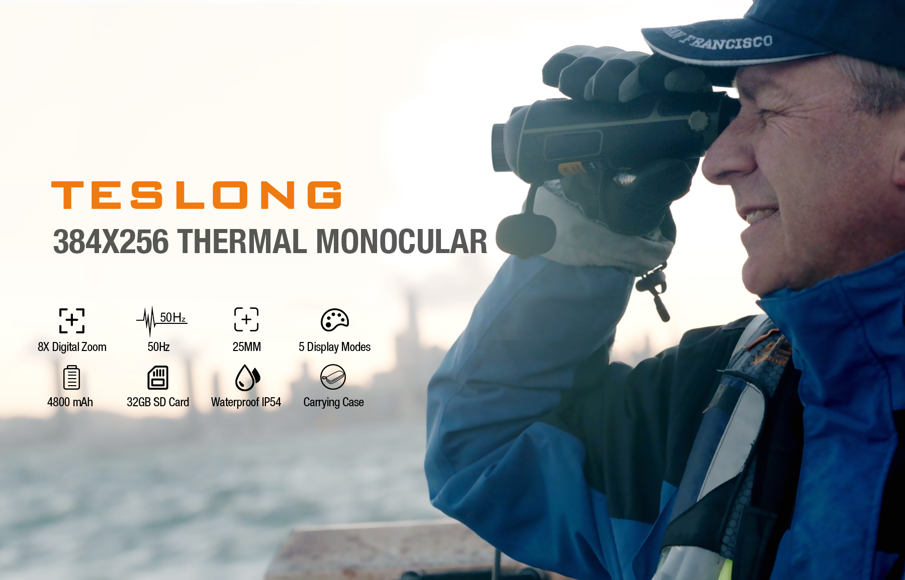 Image of Teslong TTS390 384x256 Thermal Monocular, 50Hz Thermal Imaging Camera with 25mm Lens, 10H Battery Life, 8X Digital Zoom, IP54 Waterproof IR Night Vision Monocular for Hunting & Search