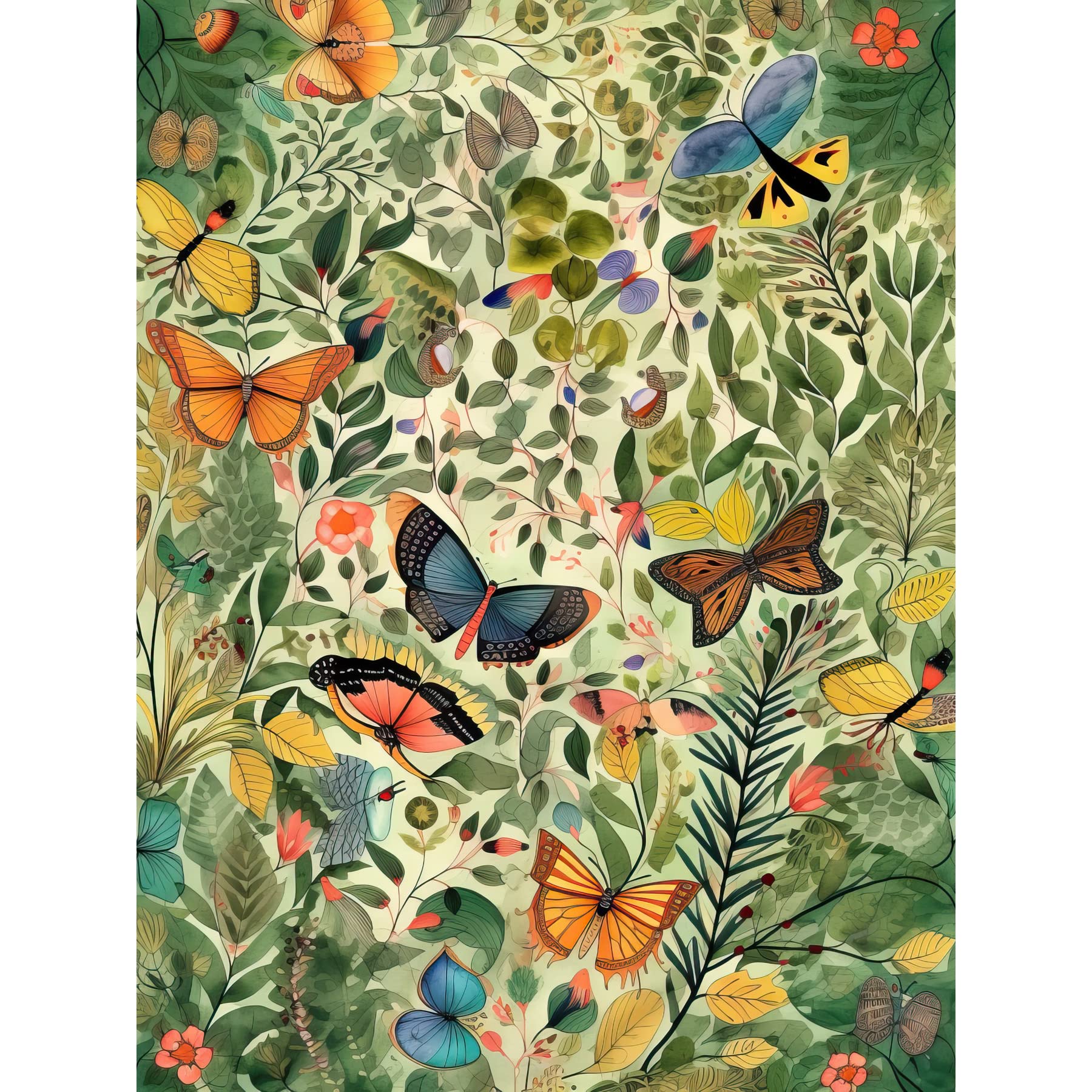 Artery8 Butterflies Flying in Spring Field Modern Folk Art Large Wall Art Poster Print Thick Paper 18X24 Inch