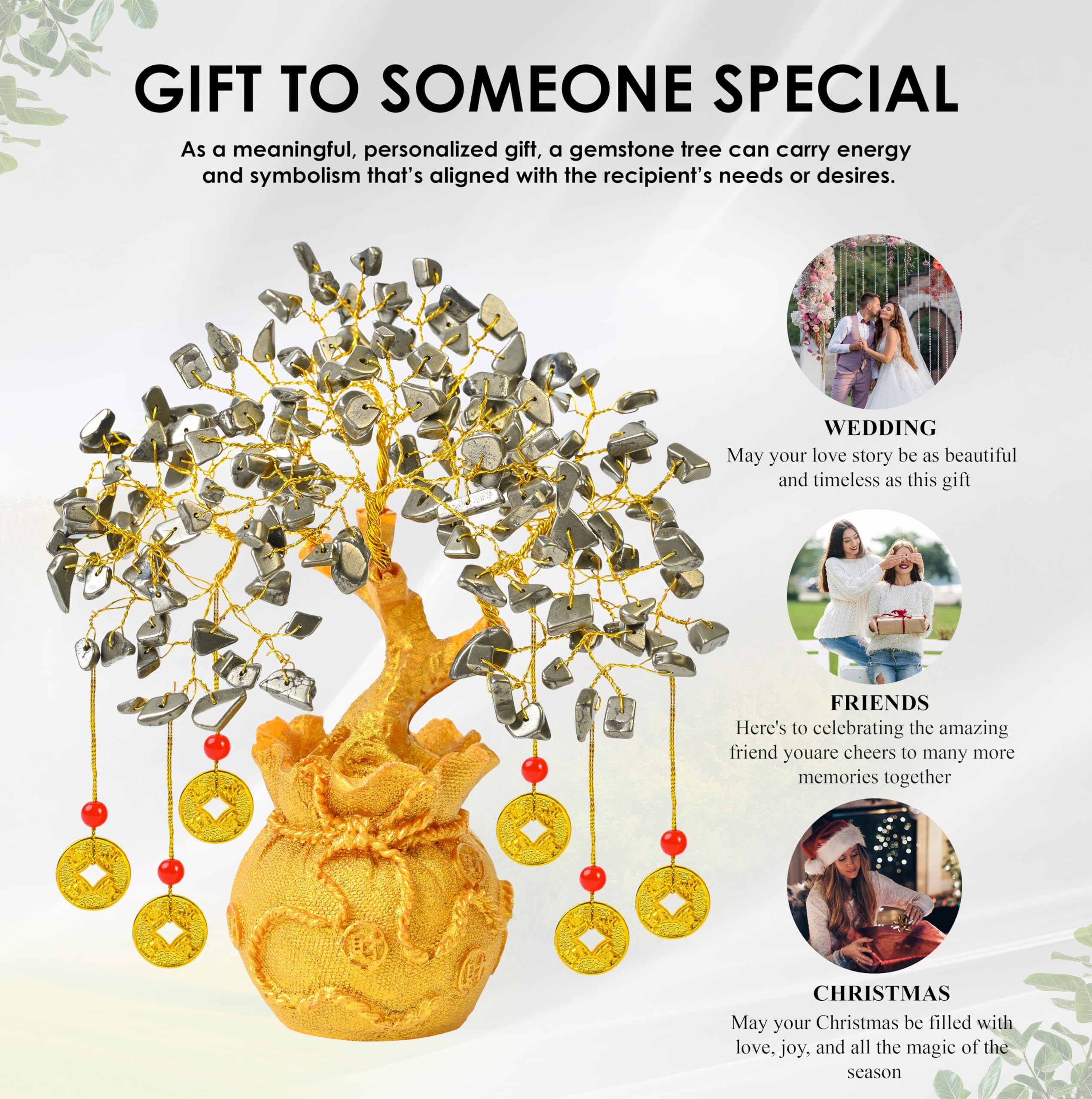 Crocon Pyrite Money Magnet Crystal Tree Golden Potli Base & 6 Feng Shui Coins – Wealth, Protection & Confidence – Vastu Remedy & Feng Shui Gift for Home, Office, Men & Women 2