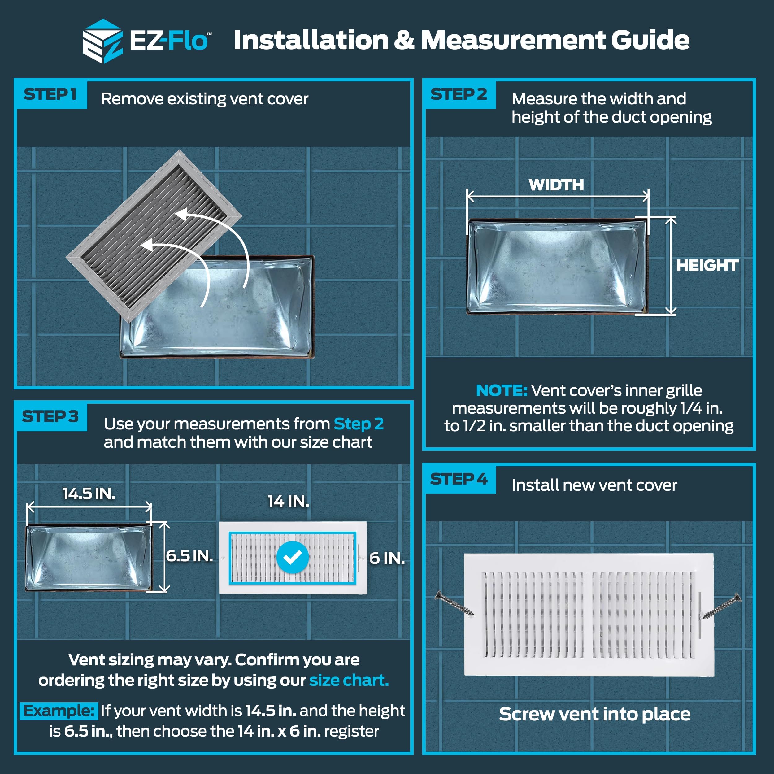Amazon.com: EZ-FLO 14 x 6 英吋(管道開口)通風口蓋,適用於牆壁或