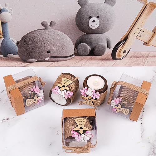 Vista 111 de HTF - Juego de 10 portavelas de madera para decoración de baby shower, regalos de revelación de género, portavelas de madera para baby shower Marrón