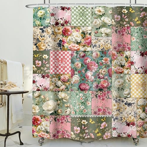 Miniatura 7 de LIGHTINHOME Cortina de ducha abstracta rosa de 60 pulgadas de ancho x 72 pulgadas de alto, cortina de ducha retro naranja, bonita estética de los