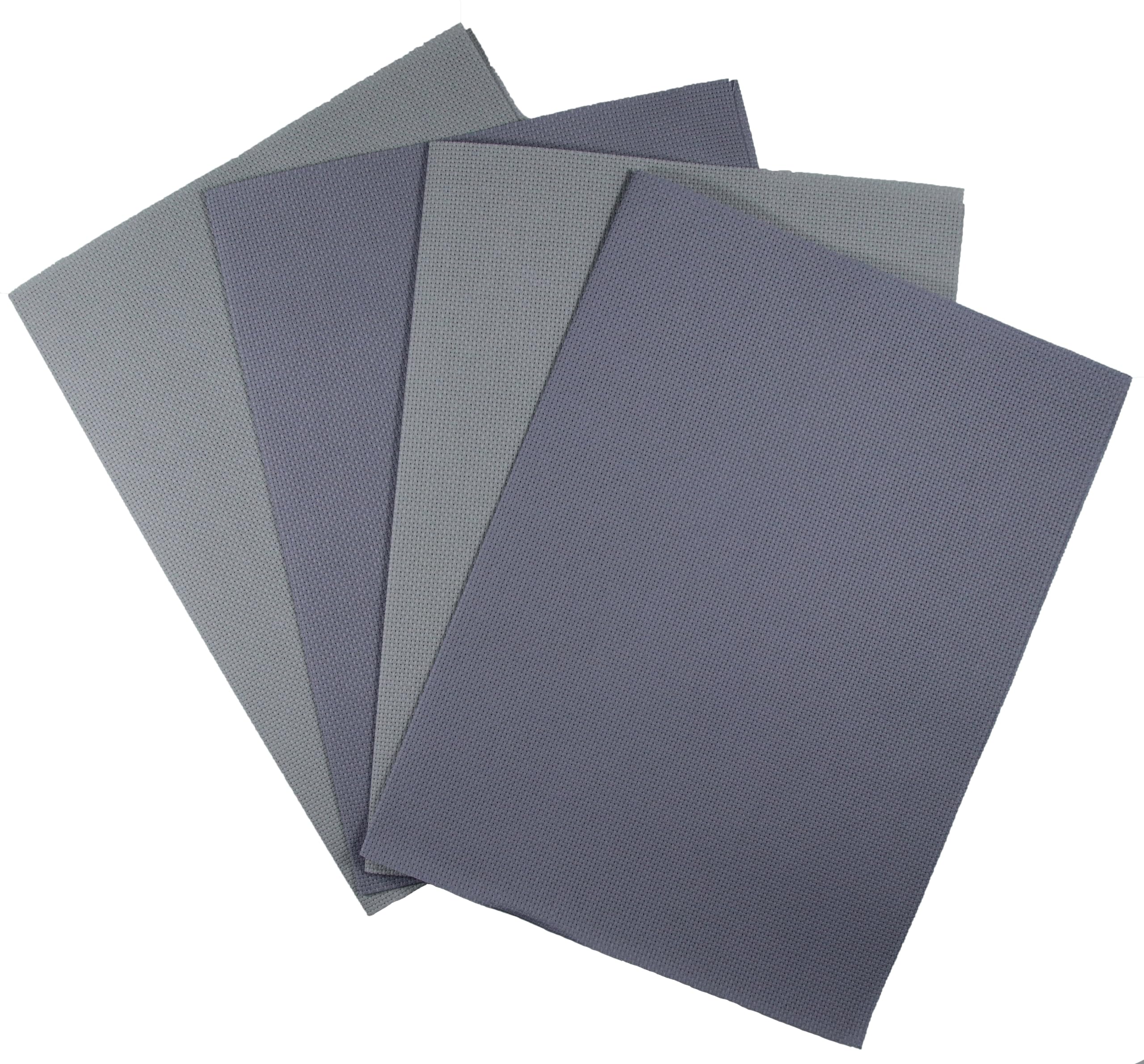 KCS 4 pc of 12" x 18"(30cmx45cm) 14CT Counted Cotton Aida Cloth Cross Stitch Fabric (Light Grey+Light Steel Grey)