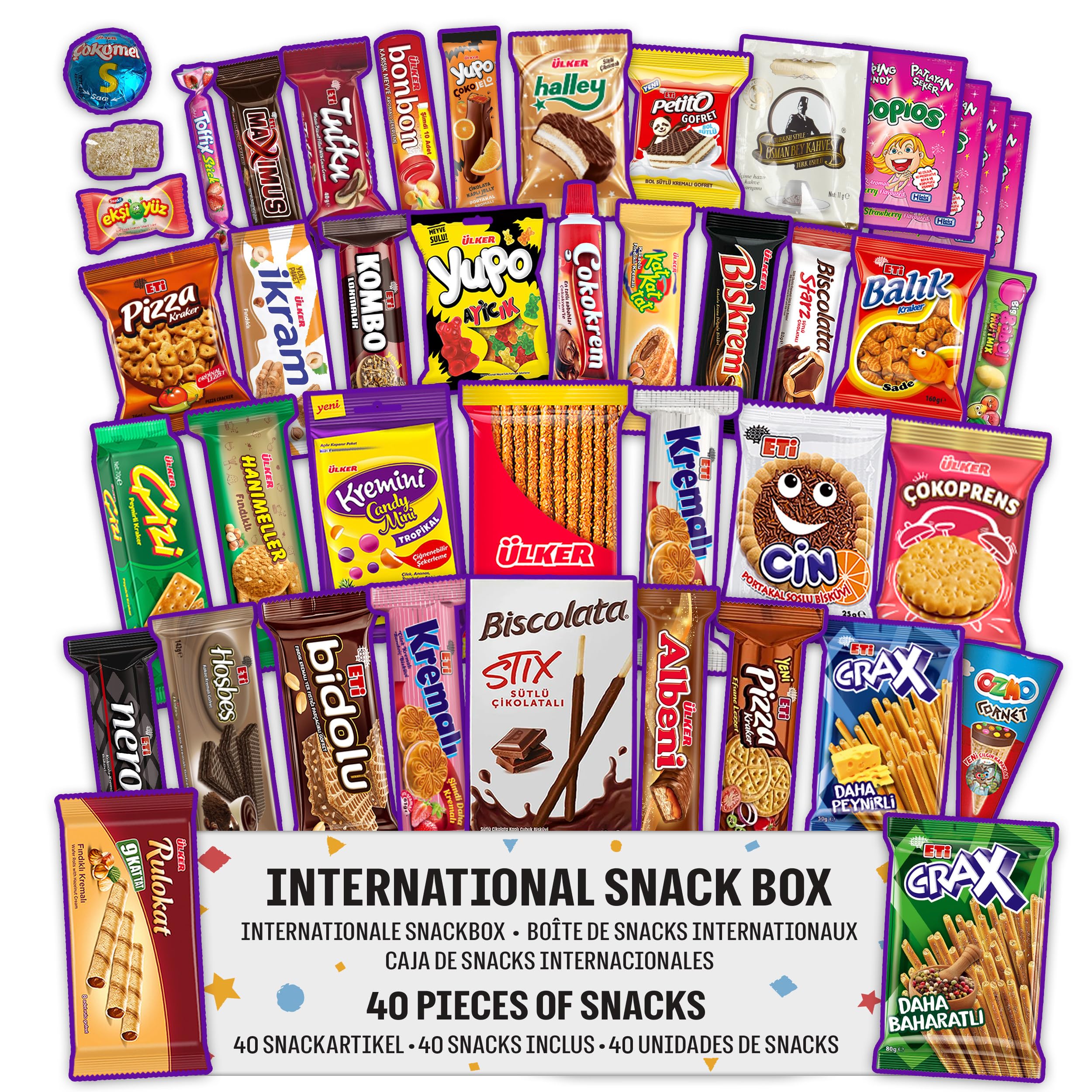 Eastanbul International Snack Box, Premium 40 Full-Size Foreign Snack Box, From Around The World International, Sweet, Savory, Chewy, Crunchy, Gift for Christmas