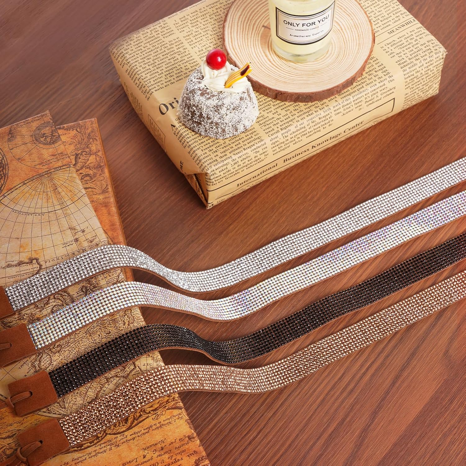 4 Pcs Cowboy Rhinestones 19.4In Hats Bands, Fits Cowboy Panama Hats 19.7 to 23.7In Adjustable - Image 3