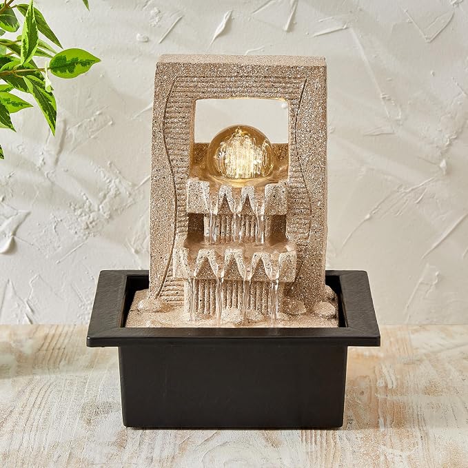 Home Centre Corsica Alpine Polyresin Zen Water Fountain with Rotating Ball - 20x17x26cm
