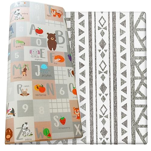 Miniatura 2 de Cushmat Elegante alfombra de juego de espuma reversible (grande, safari tropical - cristales de carbono) - Tapete de juego suave, impermeable y