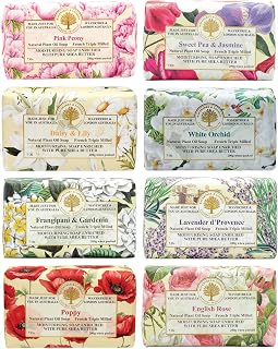 Wavertree & London Assorted Floral Elegance Scents Natural Soap Bars (Pack of 8), 7oz Moisturizing Triple Milled Soap Bars Enriched with Shea Butter and Pure Plant Oils | All Body & Bath Soap