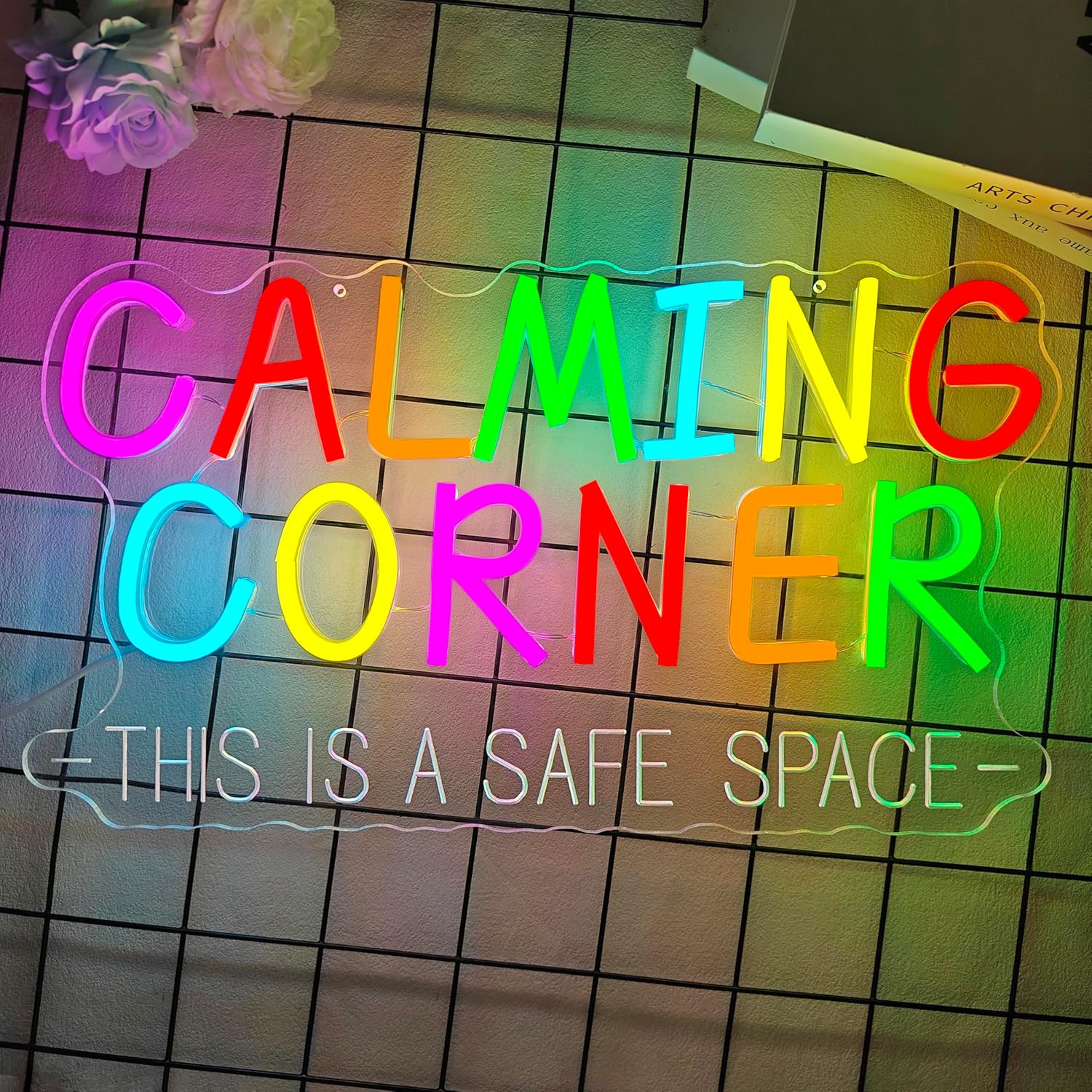 Calming Corner Neon Signs for Wall Decor Dimmable Safe Space Led Sign Calm Down Corner Neon Lights for Classroom Counselor Mental Health Therapy Office Decor