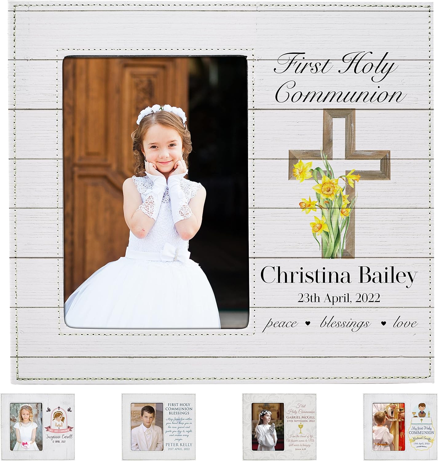 First Communion Gifts for Boys,Girls - Personalized 1st Holy Communion Picture Frame w/Name & Date - Primera Communion - D2