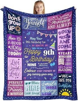 puekrtoa 9 Year Old Girl Birthday Gift Girls Boy Happy 9th Birthday Blanket