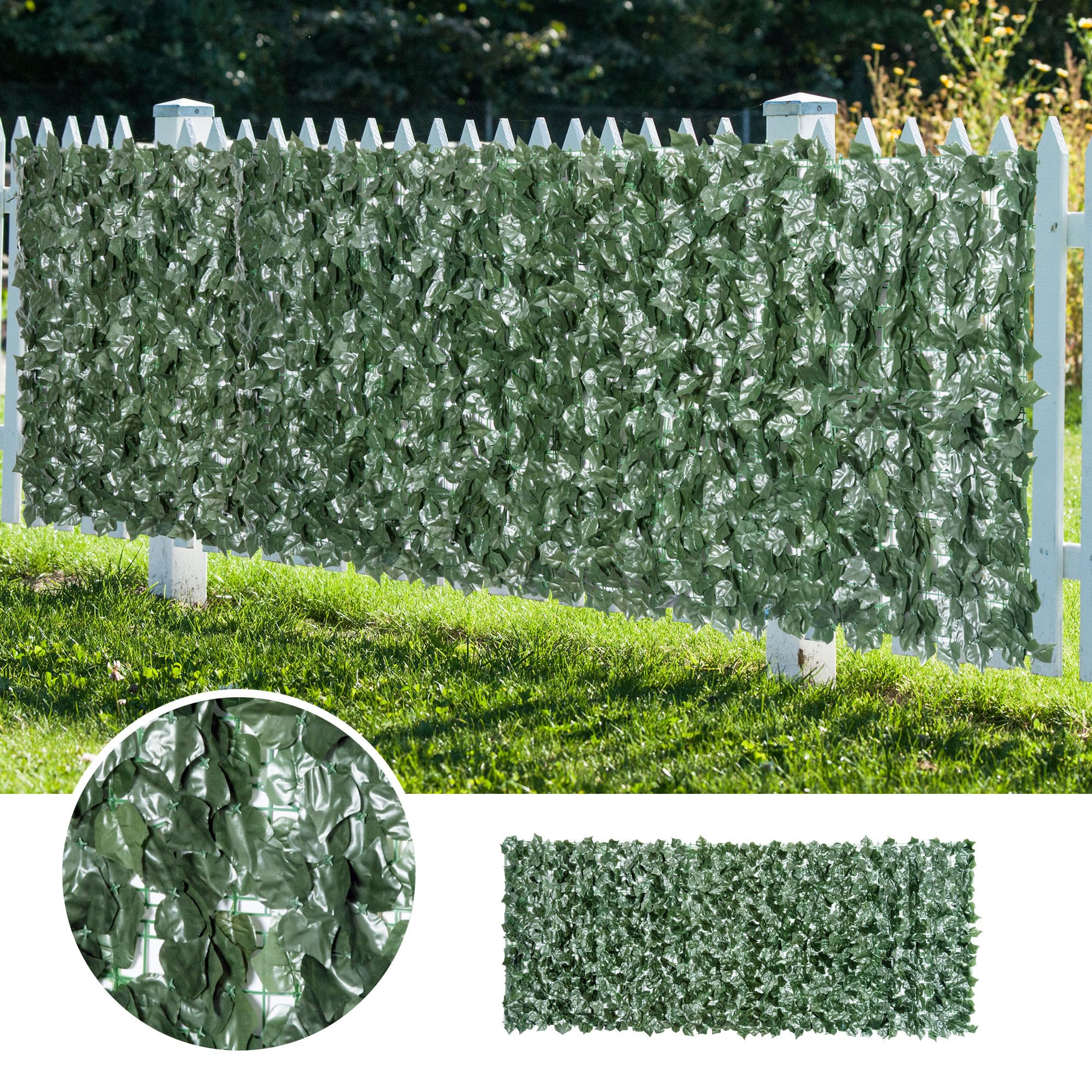 Outsunny Seto Artificial Ocultación Jardín en Rollo 3x1,5 m Pantalla de Valla de Privacidad de Hiedra Artificial Fácil Montaje para Terraza Balcón Exterior Decoración de Hojas Verde