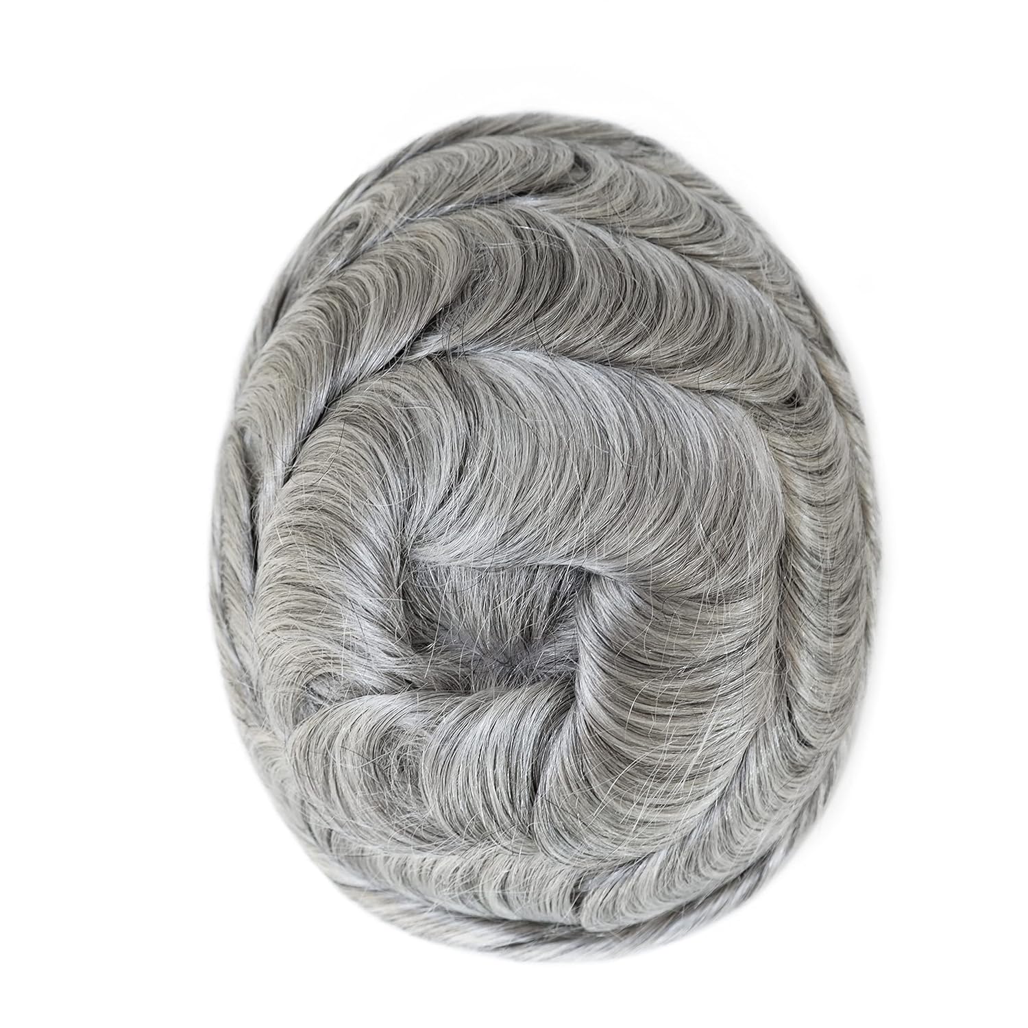 Toupee for Men, Human Hair Replacement Systems, Mens Real Hair Units Poly Skin Injected Grey Hairpieces #1B80