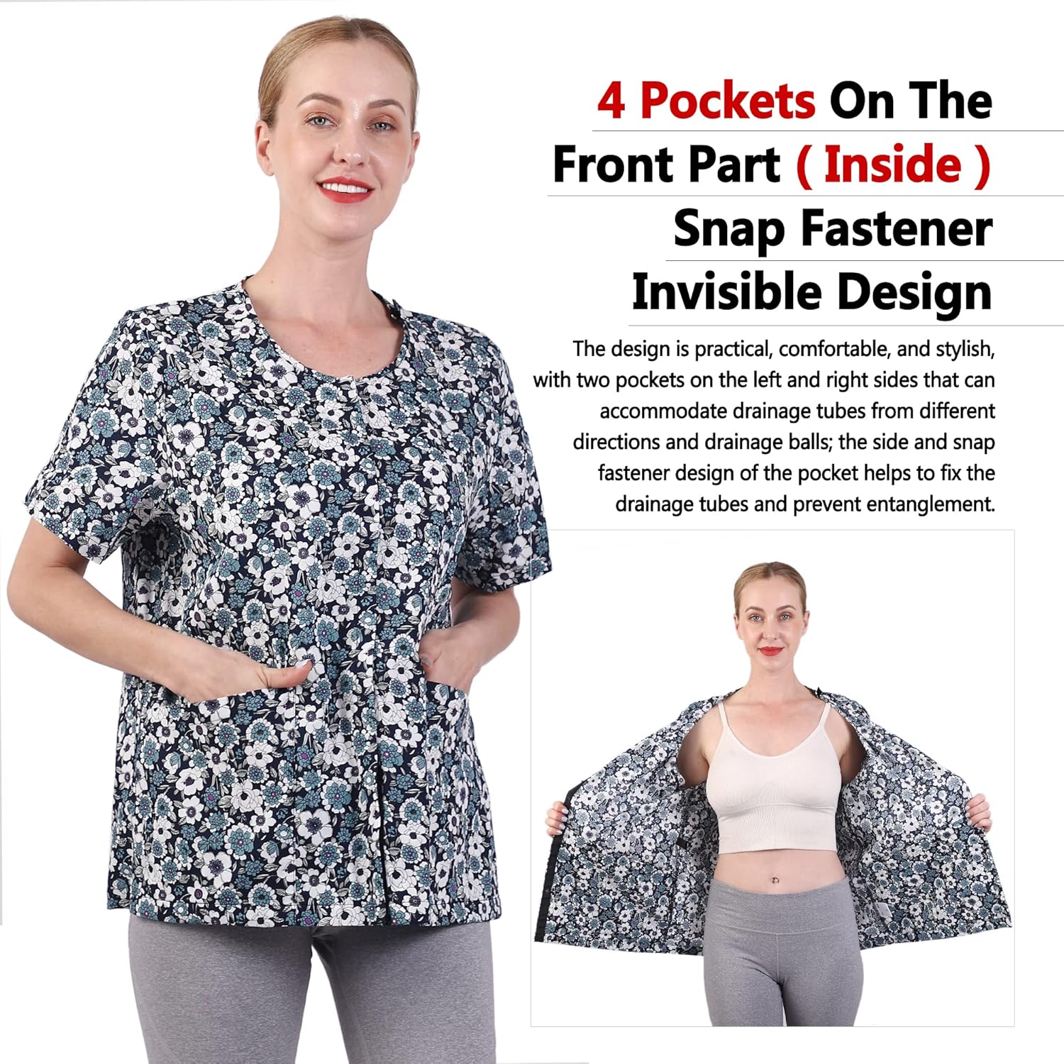 Post Surgery Shirt Mastectomy Recovery Shirt Shoulder Surgery Recovery Shirt with Drain Management Pockets Unisex - Image 3