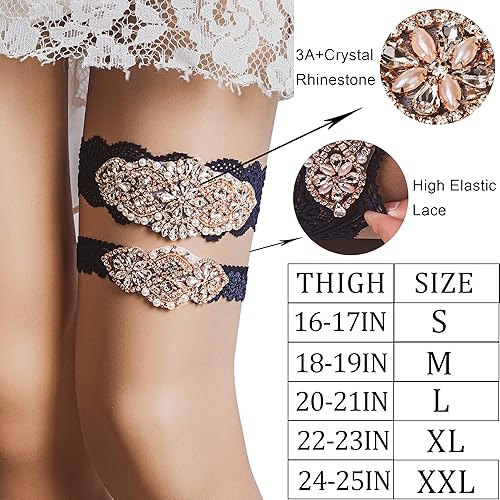 Miniatura 3 de yanstar Conjunto de liga nupcial para boda, encaje elástico champán con diamantes de imitación de plata perla de cristal transparente para vestido