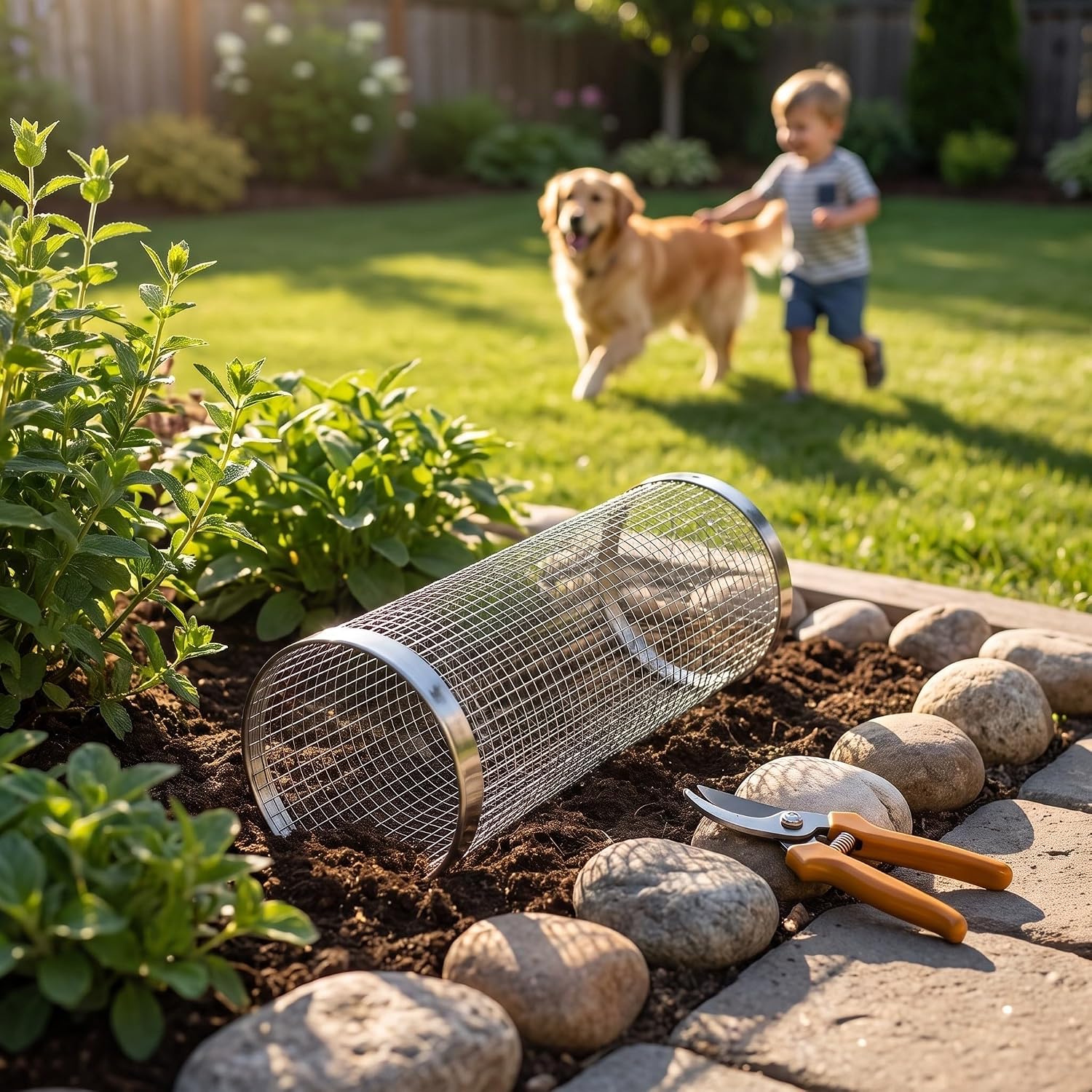 2pcs Stainless Steel Inground Worm Composting Bin with Lid and Holes
