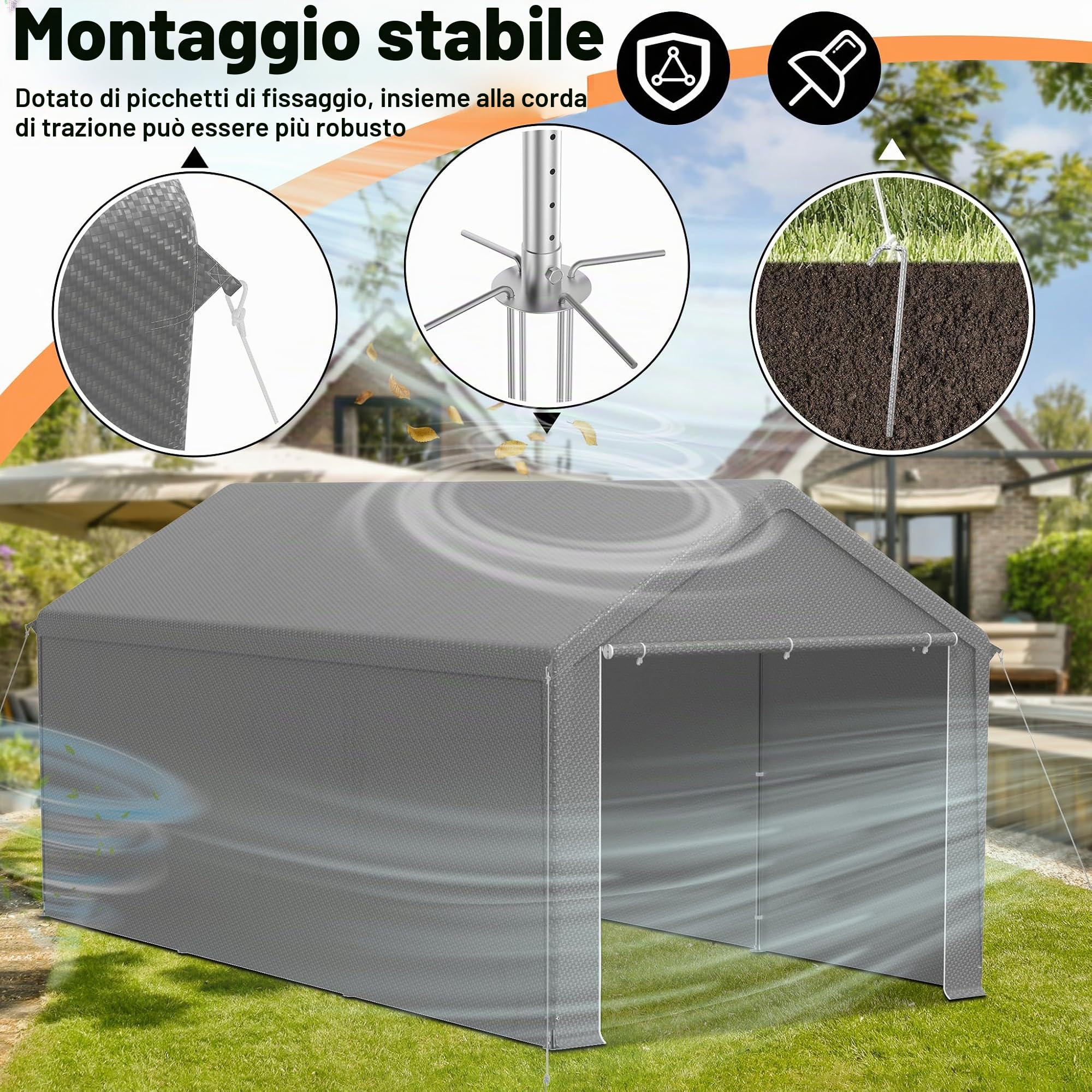 SUBTLETY Tenda da garage, 3 x 6 m, resistente all'inverno, con telo in PE, impermeabile, impermeabile, con grandine e polvere, per auto, SUV, barca (grigio)