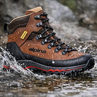 Alpina NEPAL Premium Mens Mountaineering Boots | 8'' high Nubuck Leather Sympatex Waterproof Hiking Boots | Vibram - Slip Resistant Sole | VCP Fit System | E-Foam Cushioning | Crampon Compatible | Handmade in Europe