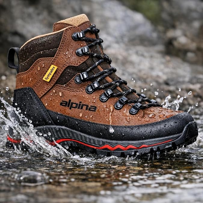 Alpina NEPAL Premium Mens Mountaineering Boots | 8'' high Nubuck Leather Sympatex Waterproof Hiking Boots | Vibram - Slip Resistant Sole | VCP Fit System | E-Foam Cushioning | Crampon Compatible | Handmade in Europe