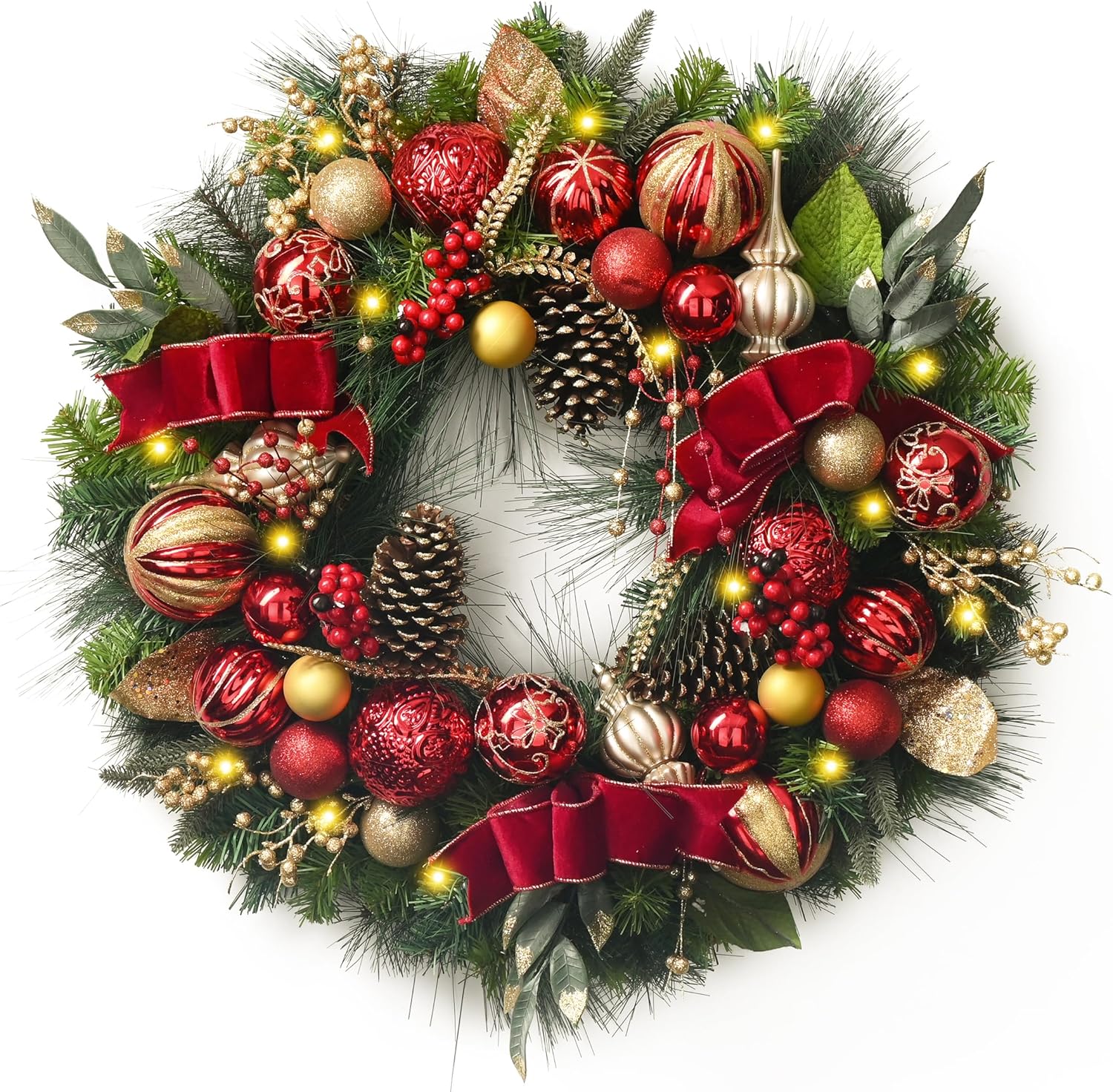 Valery Madelyn PreLit Christmas Wreath for Front Door with Lights, 30