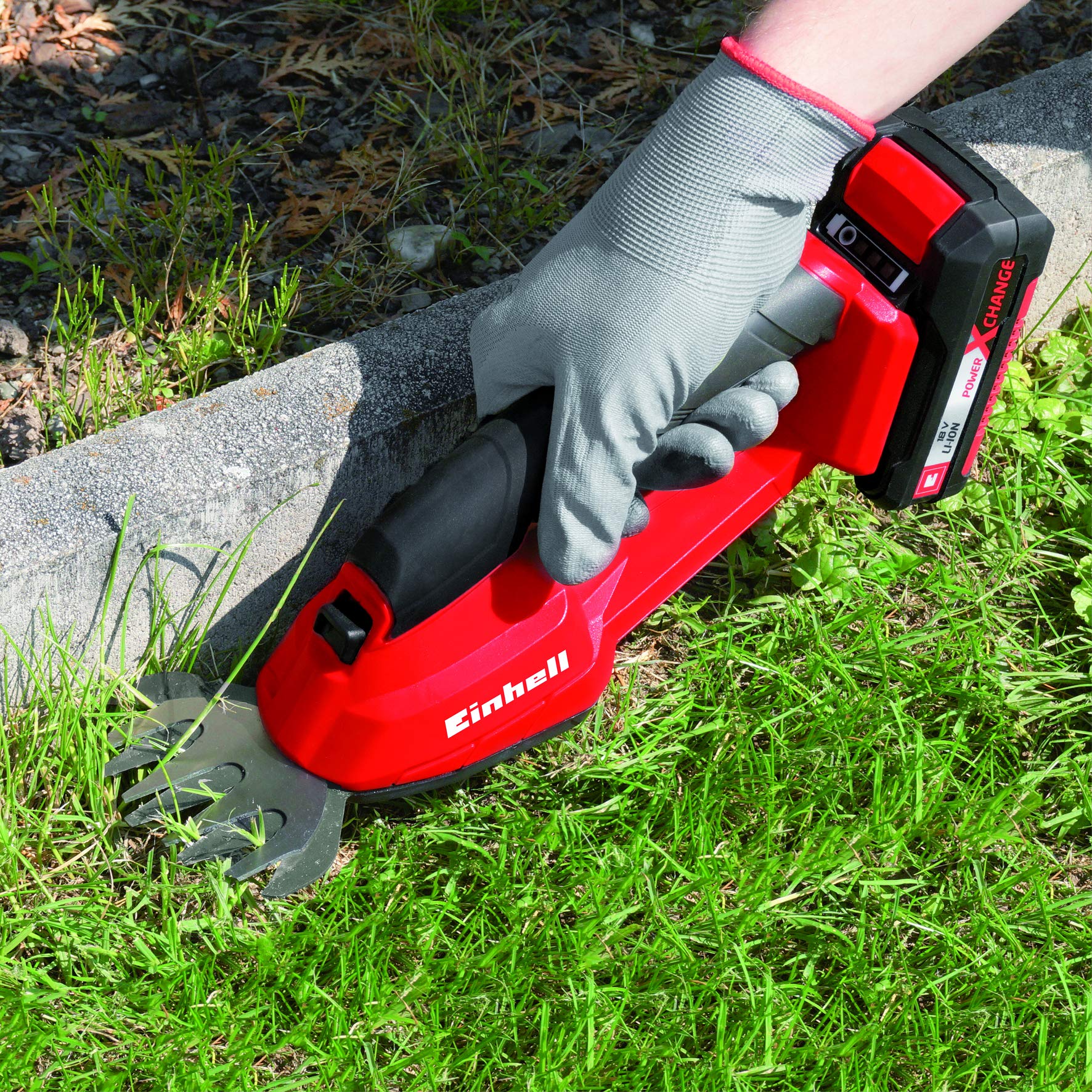 Einhell Akumulatorowe nożyce do trawy i krzewów GC-CG 18 Li-Solo Power X-Change & Einhell S35 Walizka, Czerwony/Czarny, S