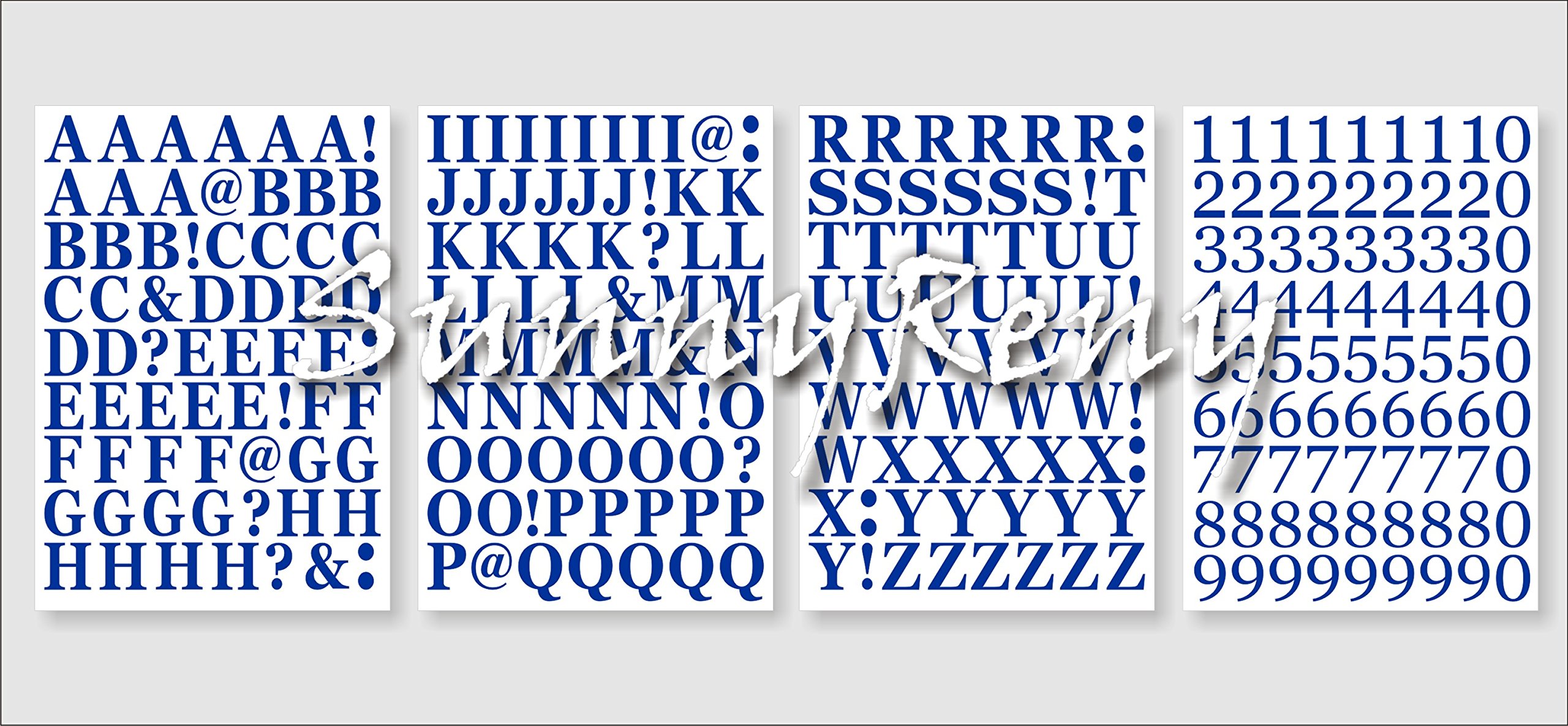 Pack of 250 Vinyl Letters and Numbers (15 mm high) Self Adhesive Permanent (Blue)