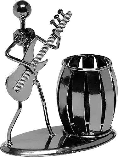 MyGift PortabolĂgrafos de escritorio de metal gris plomizo decorativo con diseño de balancĂn y guitarra organizador de suministros de oficina MyGift PortabolĂgrafos de escritorio de metal gris plomizo decorativo con diseño de balancĂn y guitarra organizador de suministros de oficina