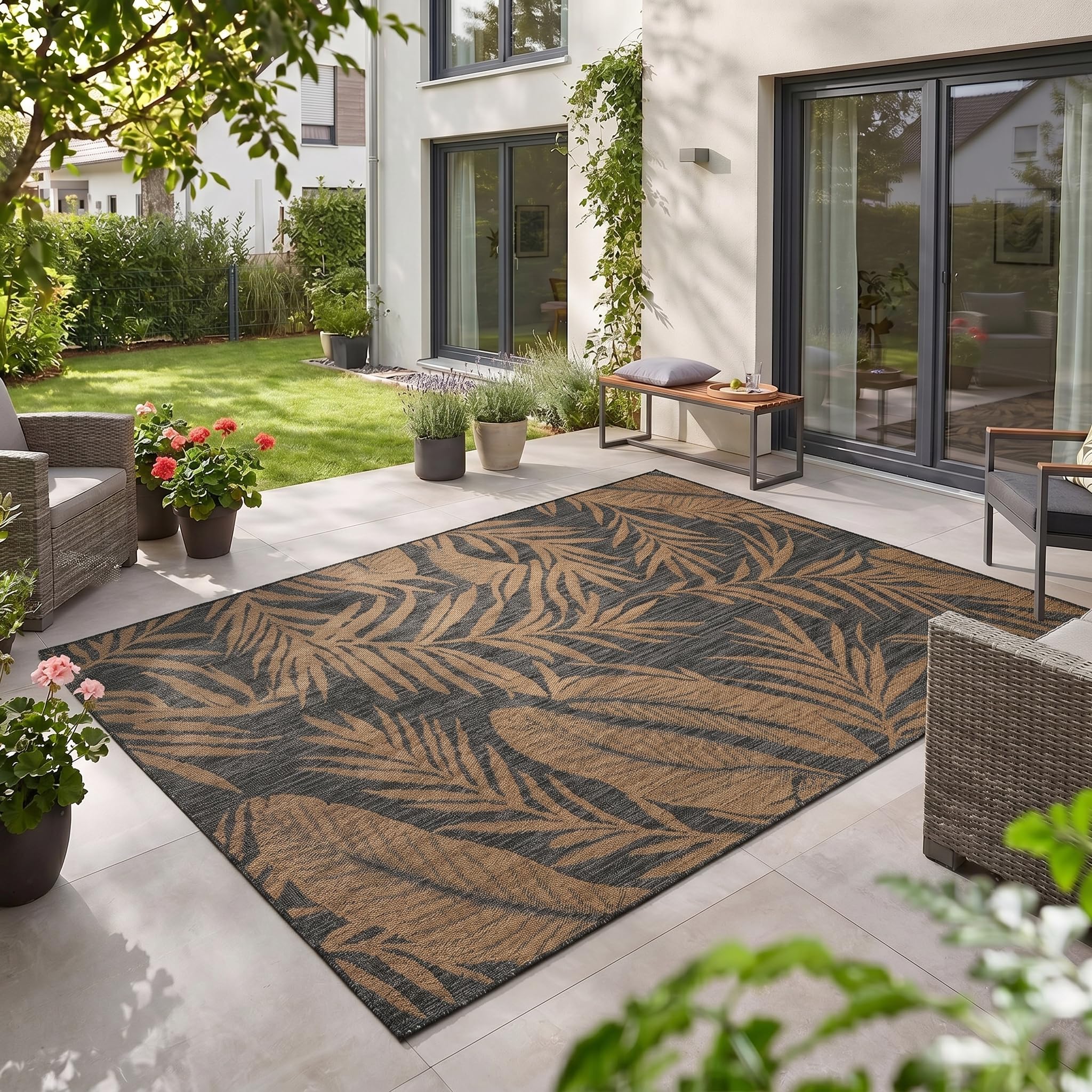 Teppium Outdoor Teppich Beige Balkon Terrasse Garten Wetterfest UV-beständig Teppich Einfarbig Flachgewebe Pflegeleicht Robust Modern