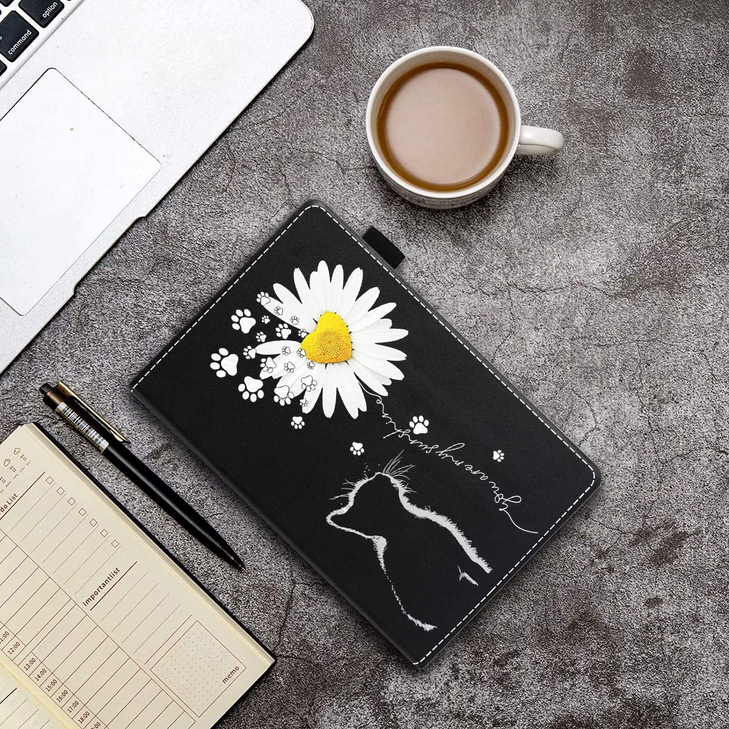 Case for All-New Amazon Kindle Fire HD 8/Fire HD 8 Plus Tablet (12th/10th Generation, 2022/2020 Release) - PU Leather Folio Case with Smart Auto Wake/Sleep, Cat and Daisy Flower