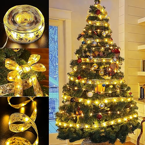 Hopolon Guirnalda de luces de cobre con cinta de Navidad multicolor de 33 pies 100 luces LED 8 modos con batería y USB y luces de hadas operadas por