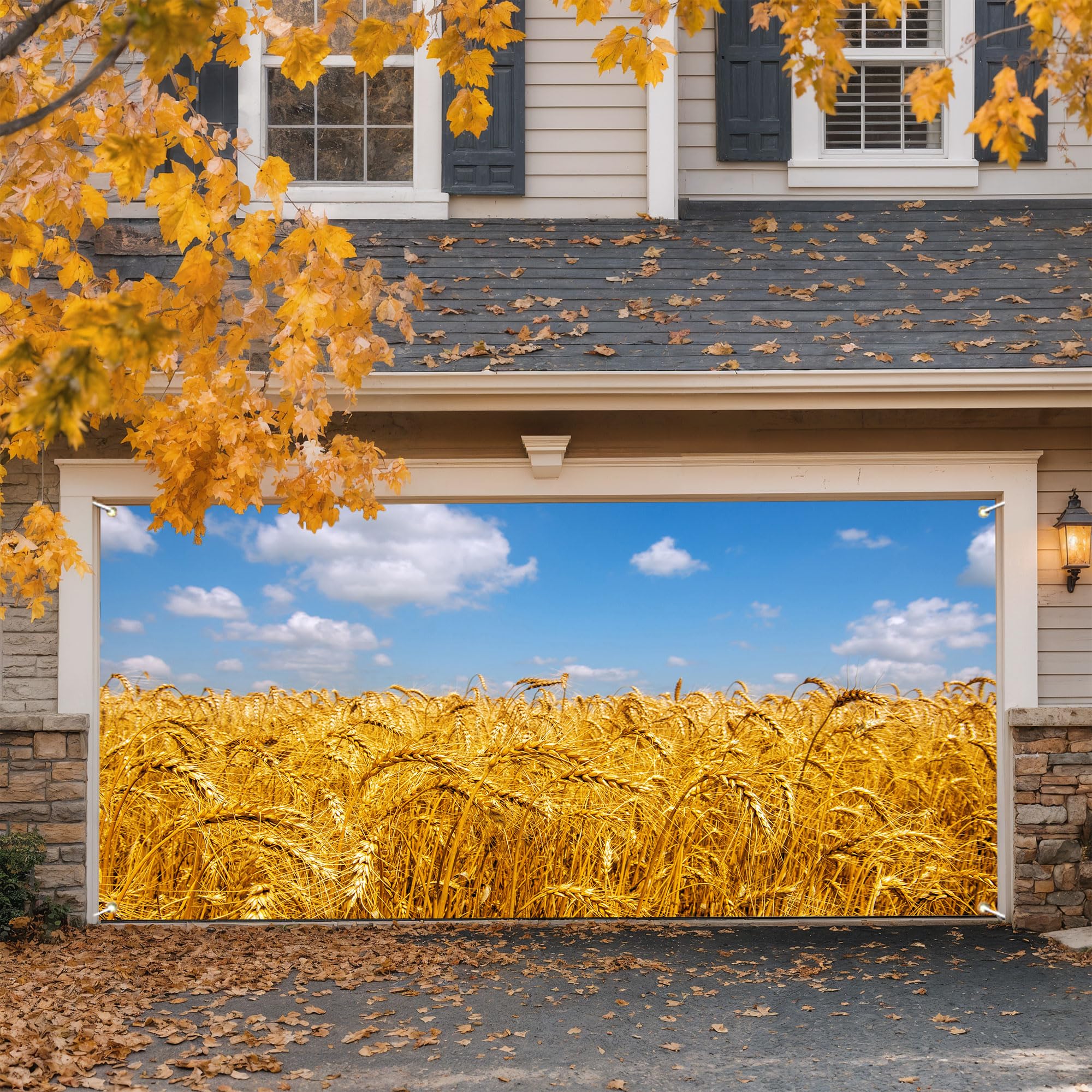 7 x 16 ft Fall Leaves Garage Door Banner, Autumn Backdrop Door Cover Hanging Garage Decorations Banner Thanksgiving Holiday Party Background Sign for