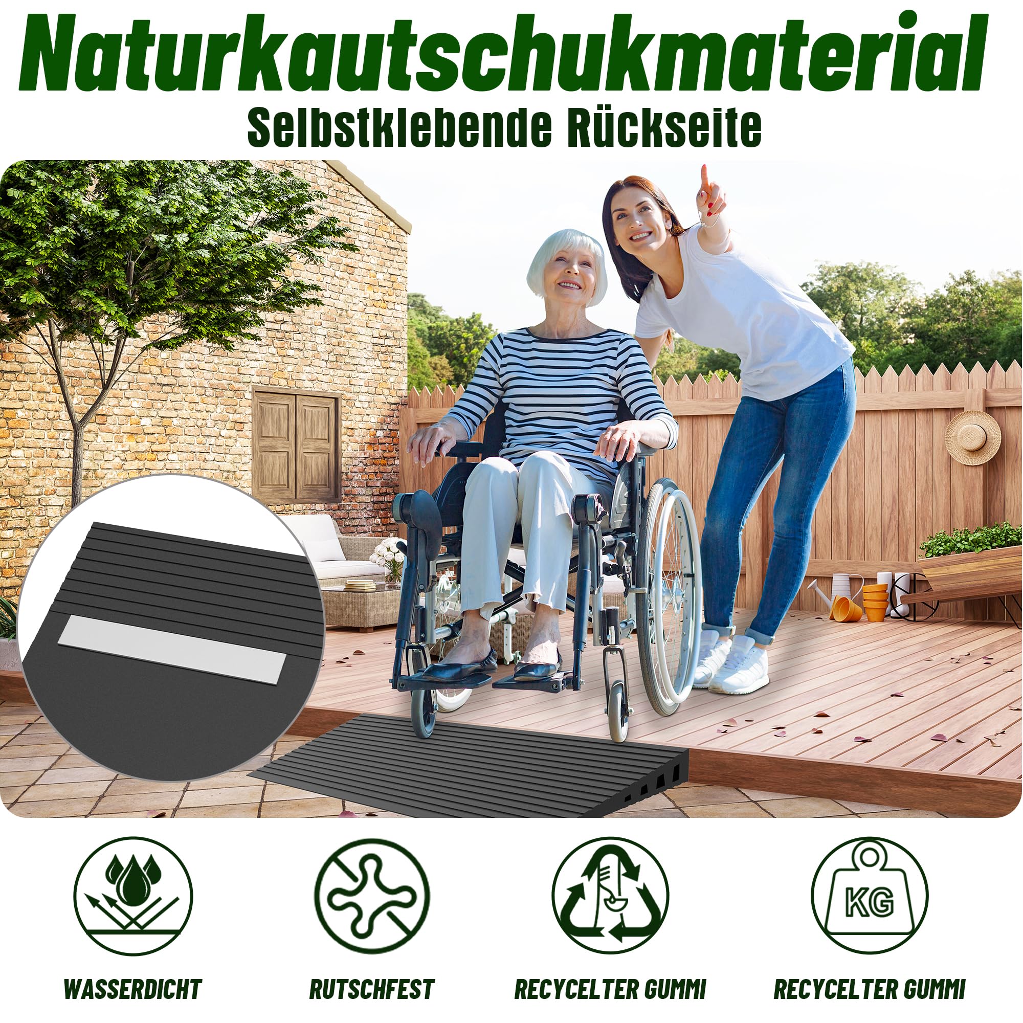 Türschwellenrampe aus Naturgummi (90x16x3cm),1000 kg Tragkraft, rutschfest,ist einstellbar und schneidbar Für Rollstuhl, Scooter, Kehrroboter, Badezimmer