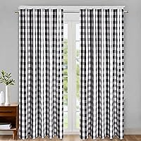 Vista 3 de Buffalo - Cortina de algodón a cuadros de 108 pulgadas de largo, juego de 2 paneles con pestaña trasera, cortina de cuadros blancos y negros
