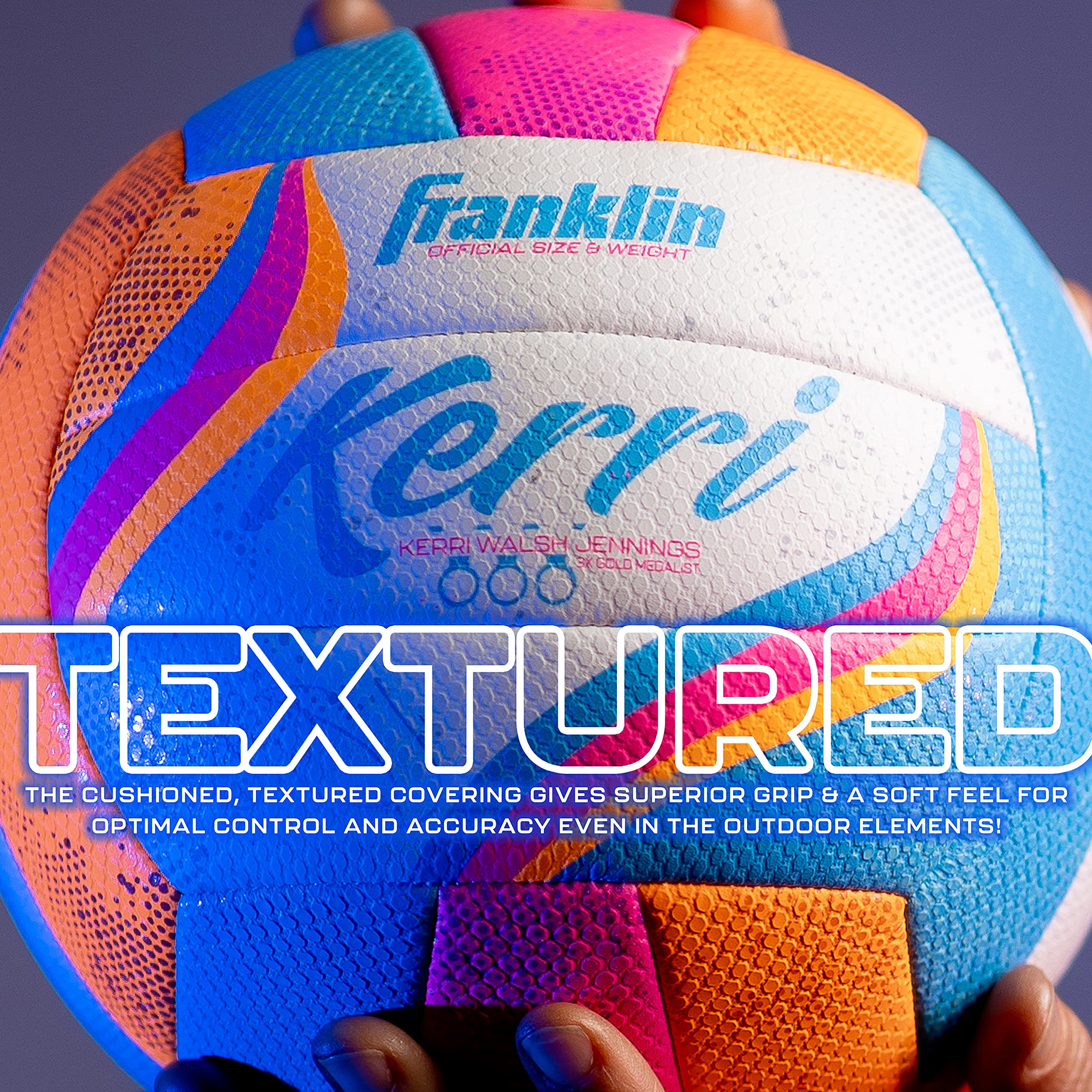 Franklin Sports Kerri Walsh Beach+Voleibol al Aire Libre – Tamaño Oficial + Peso – Voleibol de Cubierta Suave para niños + Adultos – con Bomba + Aguja incluida