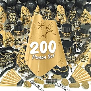 Crown Display 200 Person 504 Pcs Golden Black Top Hats Tiaras Bead Necklace Noise Makers New Years Eve Hats Happy New Year Decorations 2025 Party Favors