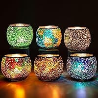 Vista 8 de Rancco Portavelas votivo de vidrio para candelitas, portavelas agrietado de mosaico romántico, lámpara de vela de aromaterapia, cuenco paisaje