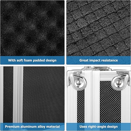 Miniatura 5 de Maletín de almacenamiento de aluminio negro con cerradura, maletín de aluminio para hombres o mujeres, estuche rígido de metal con espuma para