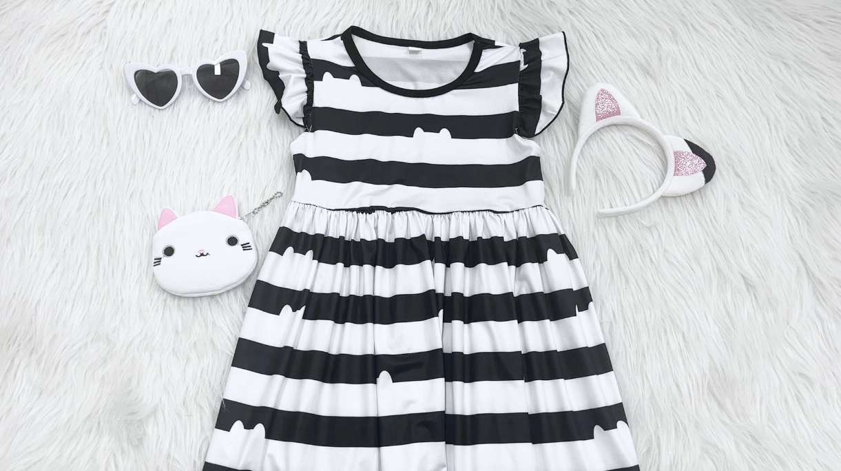Disfraz completo de gato blanco y negro para niñas miniatura 7