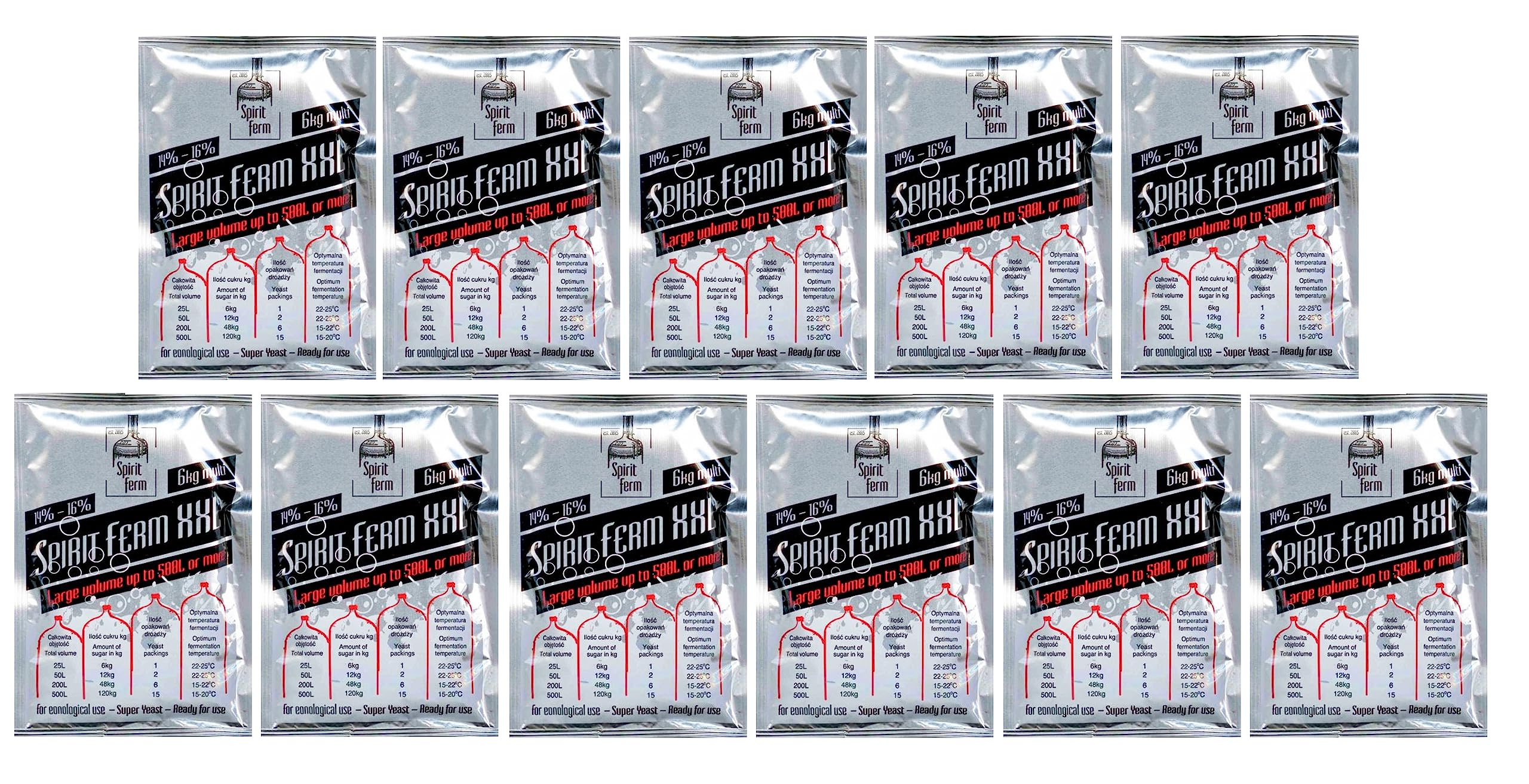 11 x Turbo Lievito alcole – XXL, Lievito per la fermentazione dello zucchero, Spirito Lievito, Vodka Lievito