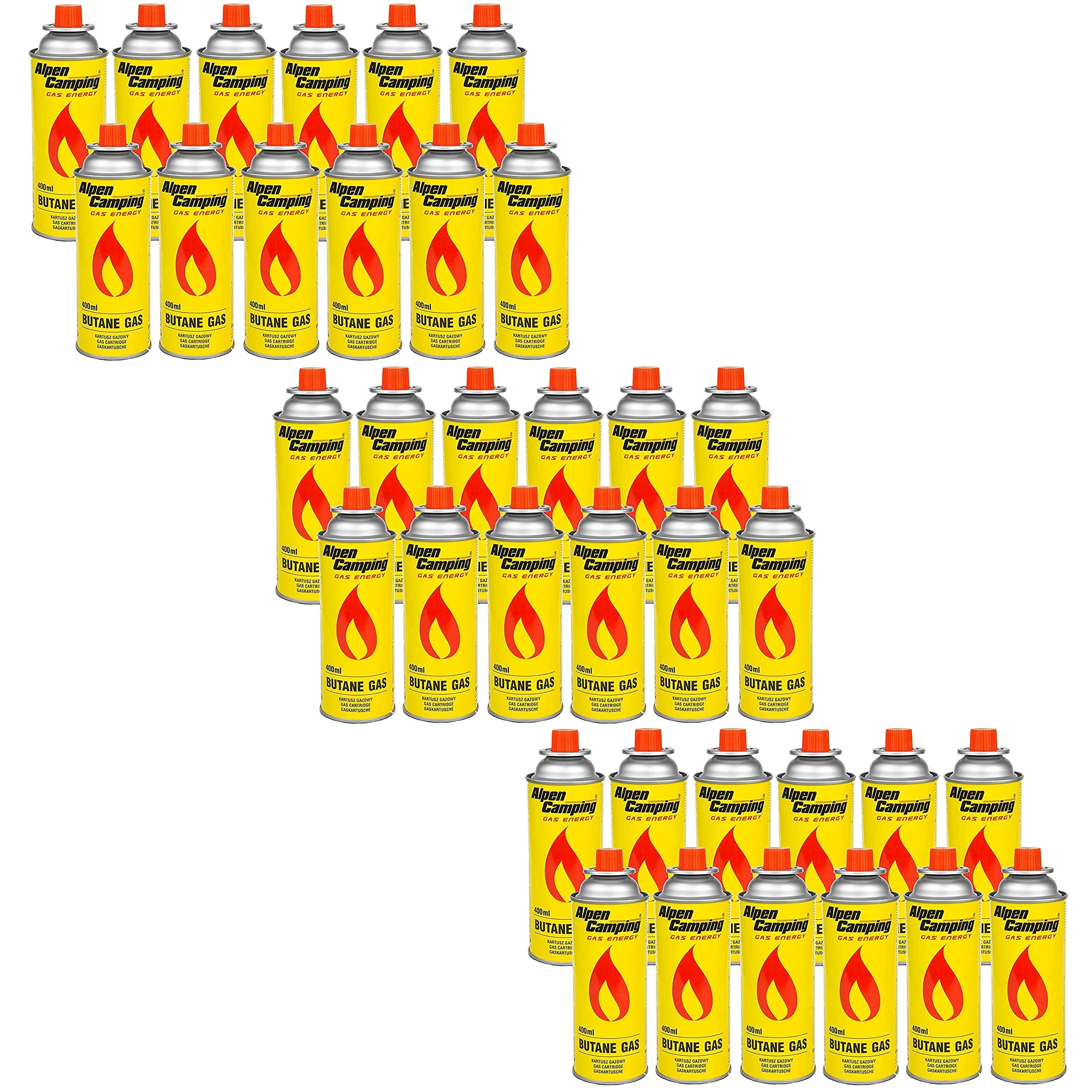 Alpen Camping Cartouche de gaz Butane 36 pièces 400 ML Certificat Pi 0875 Conforme EN417
