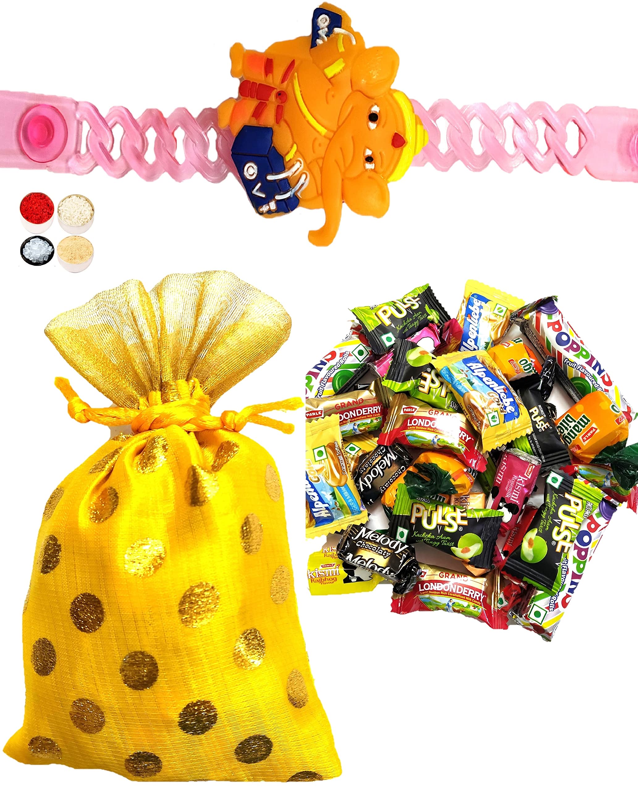Bal Ganesh LED Rakhi for Kids, Gift Candy Potli with Personal Message & Roli Chandan Chawal Mishri Pack for Little Small Bhai Bhaiya Brother-image-9