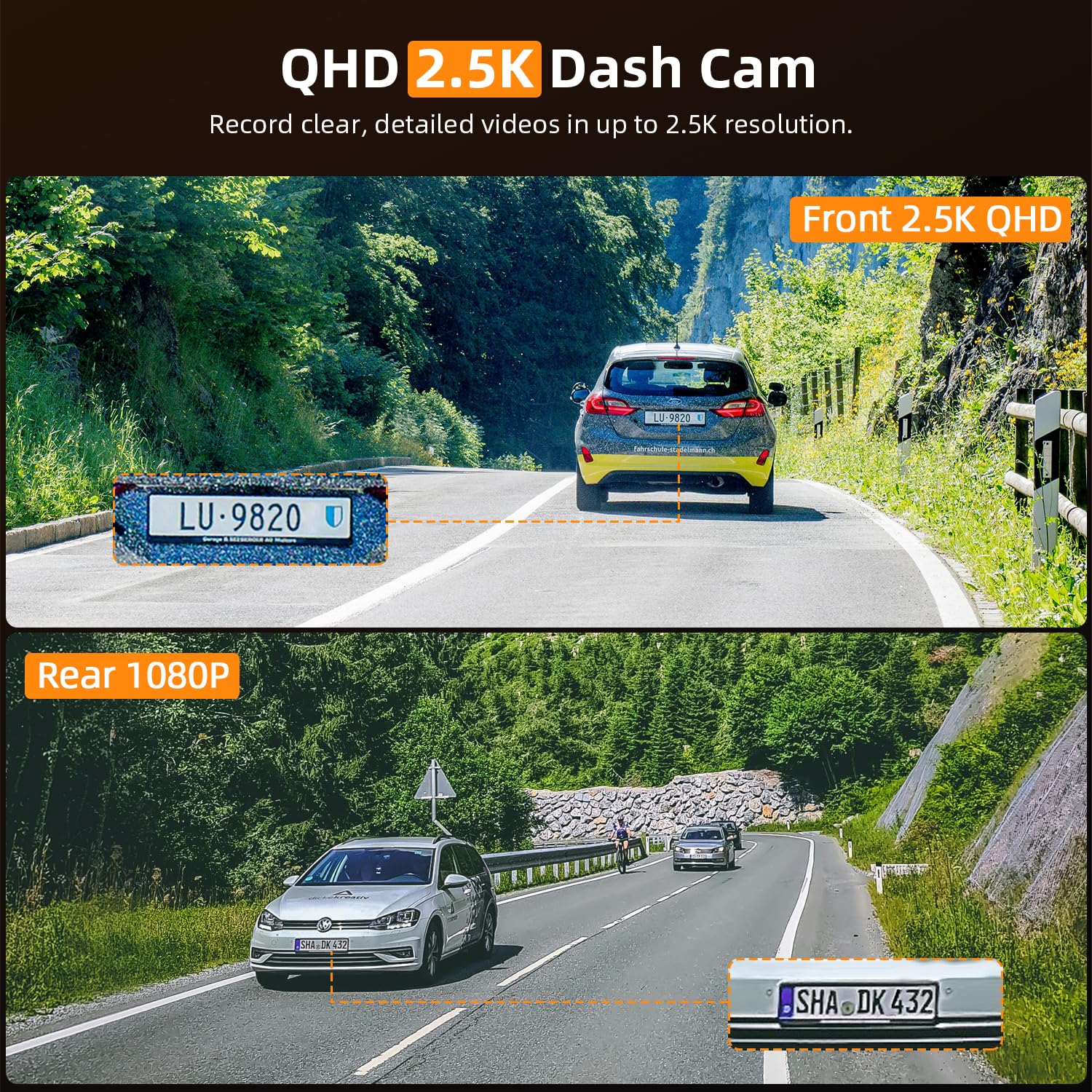Dashcam Auto 2.5K+1080P con 64G SD Scheda