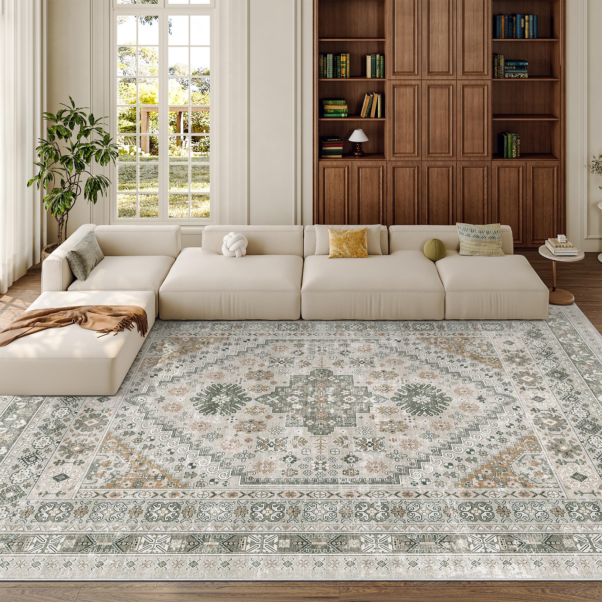zesthome 8x10 Area Rugs for Living Room,Non-Slip Backing Washable Rugs,Vintage Large Area Rug，Stain Resistant Home Decor Rug (Brown/Grey,8'x10') — image 1